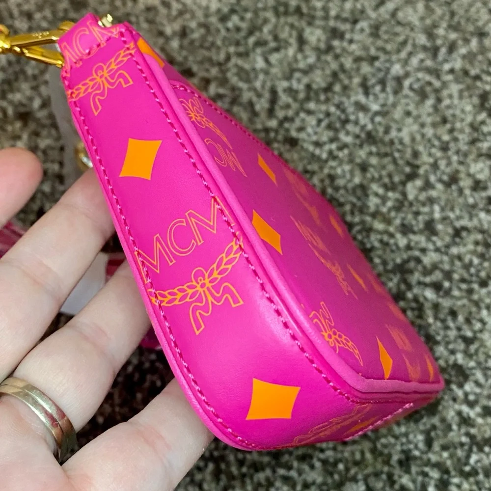 NWT MCM Fuchsia Pink Mini Color Splash Logo Leather Shoulder Bag - Picture 12 of 13